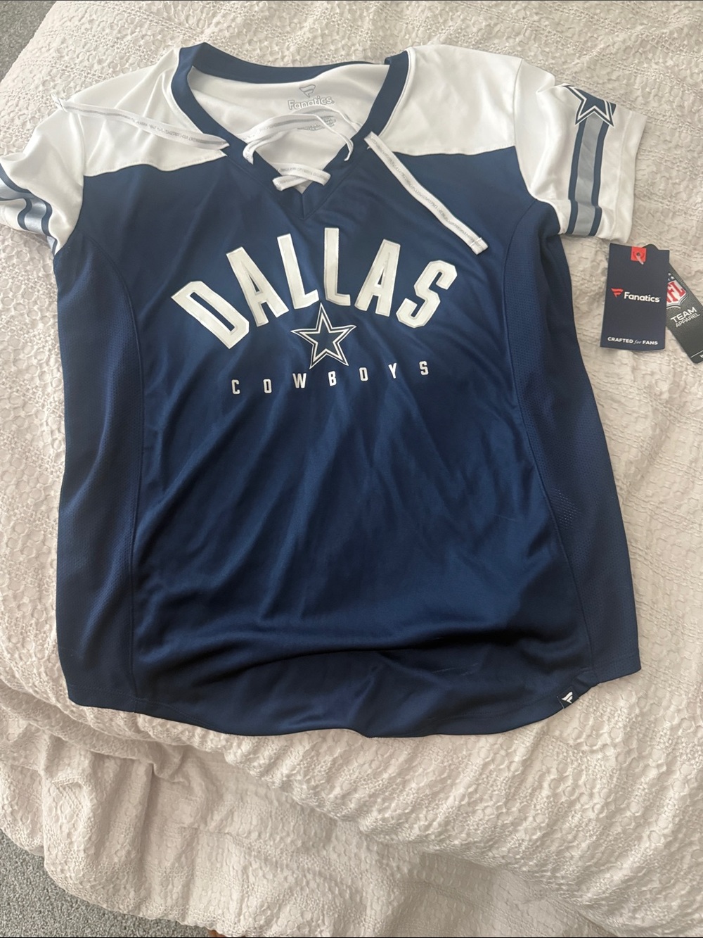 Fanatics Dallas Cowboys Navy and White Lace-Up Women’s Jersey Top